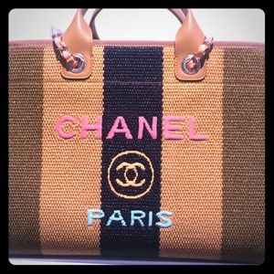 Auth CHANEL Large Deauville Tote Cruise 2020